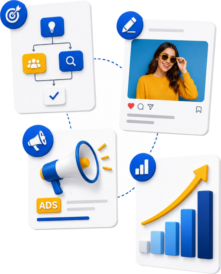 Iconografía del ecosistema de servicios Liderum: estrategia, contenido, pauta y analytics